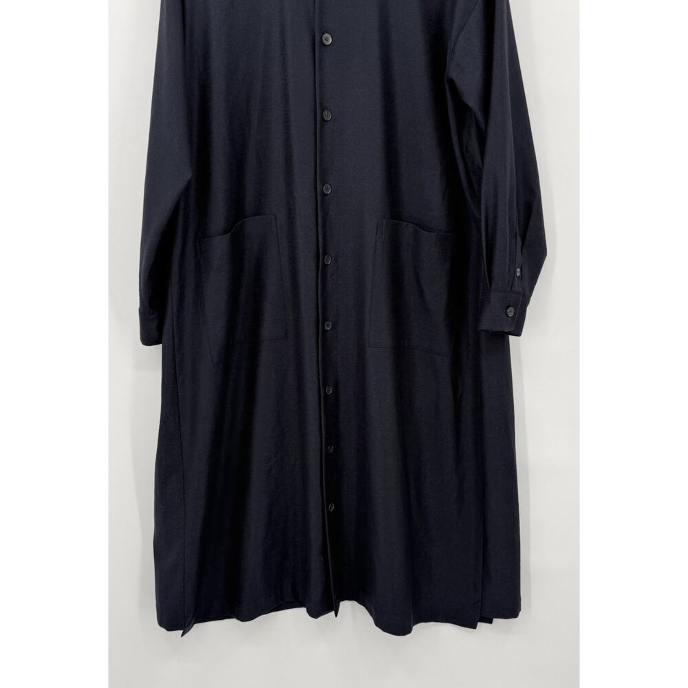 Eskandar Wool Silk Midi Shirtdress Button Up Lagenlook Minimal Size 0 (US 6-8) - Picture 3 of 10